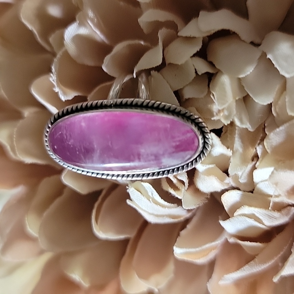 Solid Sterling Silver Pink Moonstone Ring Size 8 … - image 1